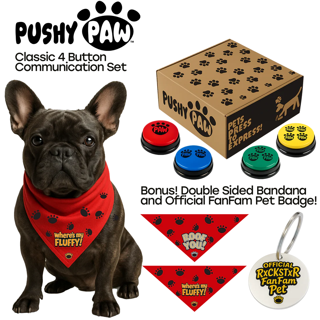 Pushy Paw 4 Button Communication Set - FREE SHIPPING IN USA